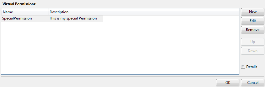 Defining and using virtual permissions of a user control 2: