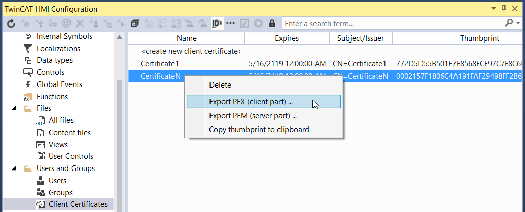 Installing the Client certificate 1: