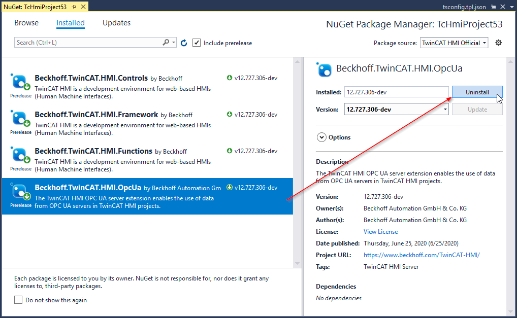 Uninstalling a NuGet package 2: