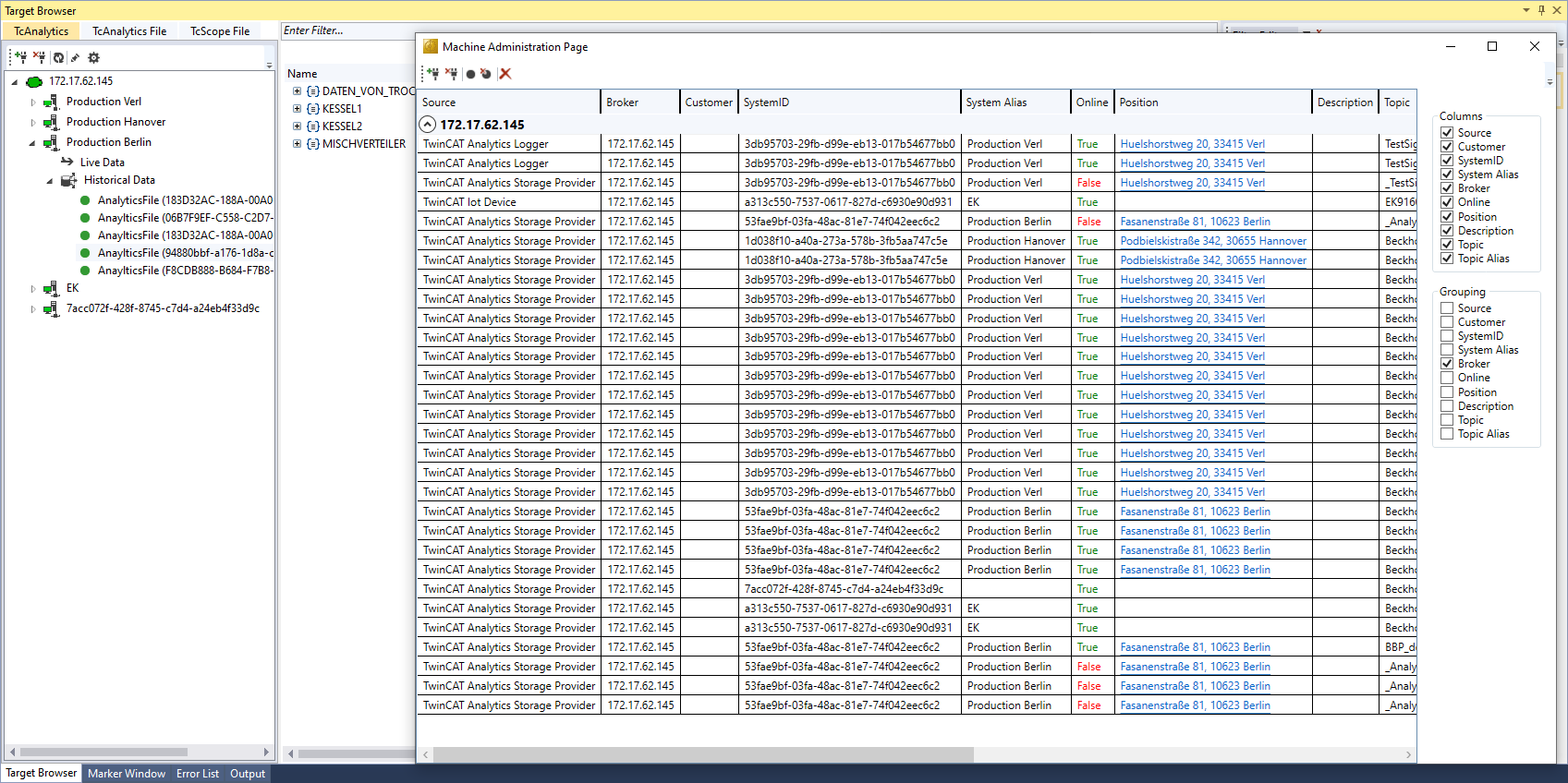 Umschaltung mehrerer Maschinen im HMI Dashboard 1: