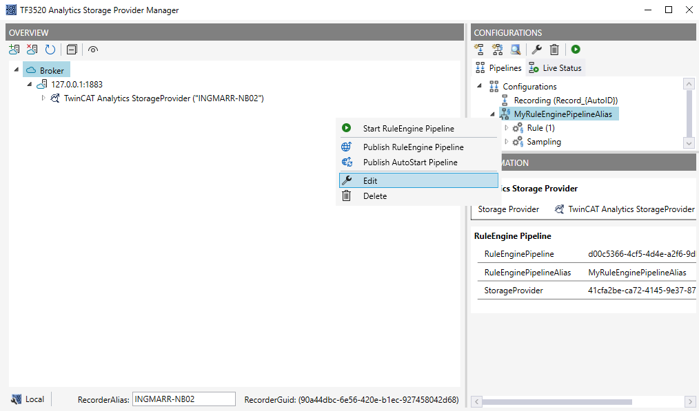 Subsequent editing of a RuleEngine pipeline 1: