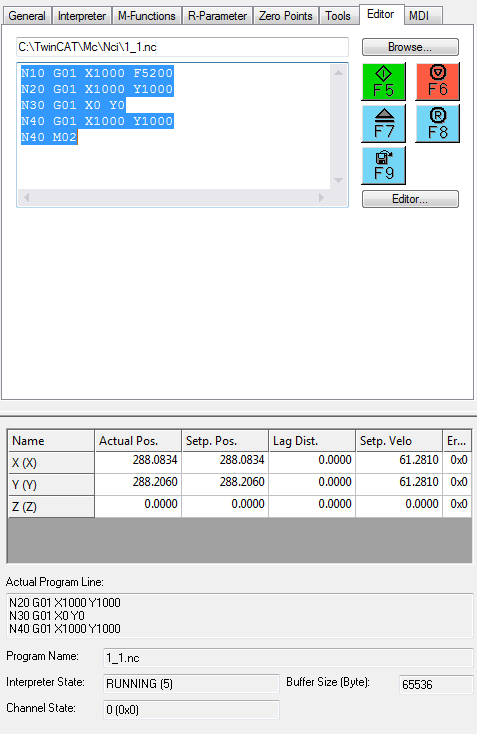 Display of the parts program 1: