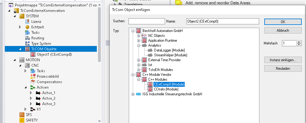Loading the compensation object 1: