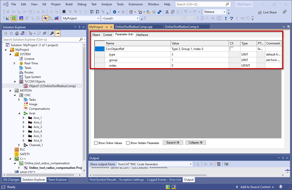 Integrating online tool radius compensation object 2:
