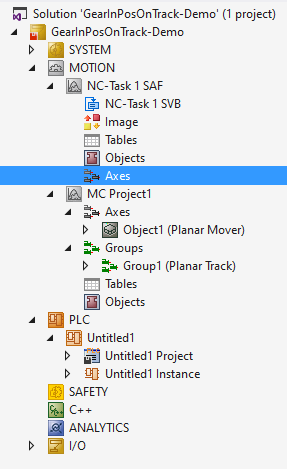 Example "Synchronizing a Planar mover on a track with one axis" 4: