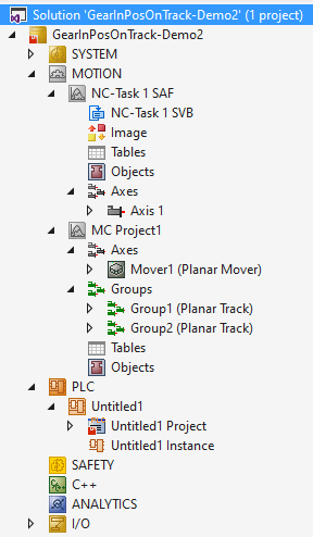 Example "Synchronization movement over two Planar tracks" 1: