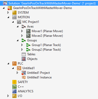 Example: "Synchronizing a Planar mover on a track with another Planar mover" 1: