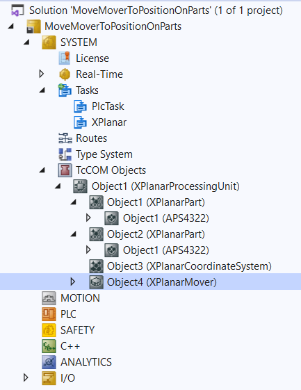 Example "Moving a Planar mover with External Setpoint Generation to Planar parts" 1: