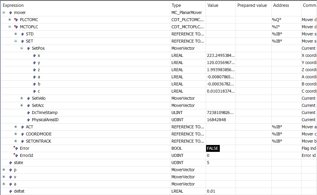 Example "Moving a Planar mover with External Setpoint Generation to Planar parts" 11: