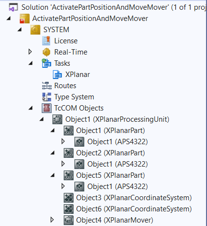 Example "Activating a Planar part position and moving a Planar mover" 1: