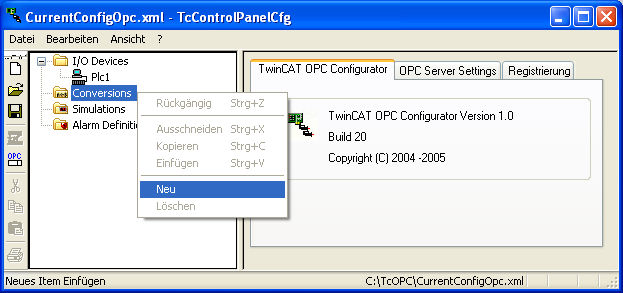 Configuration of OPC-Conversions 3:
