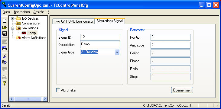 Configuration of OPC-Simulations 3: