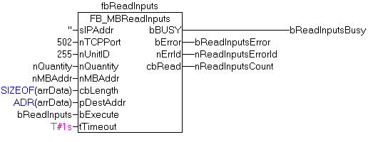 FB_MBReadInputs (Modbus function 2) 4: