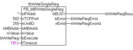 FB_MBWriteSingleReg (Modbus function 6) 4: