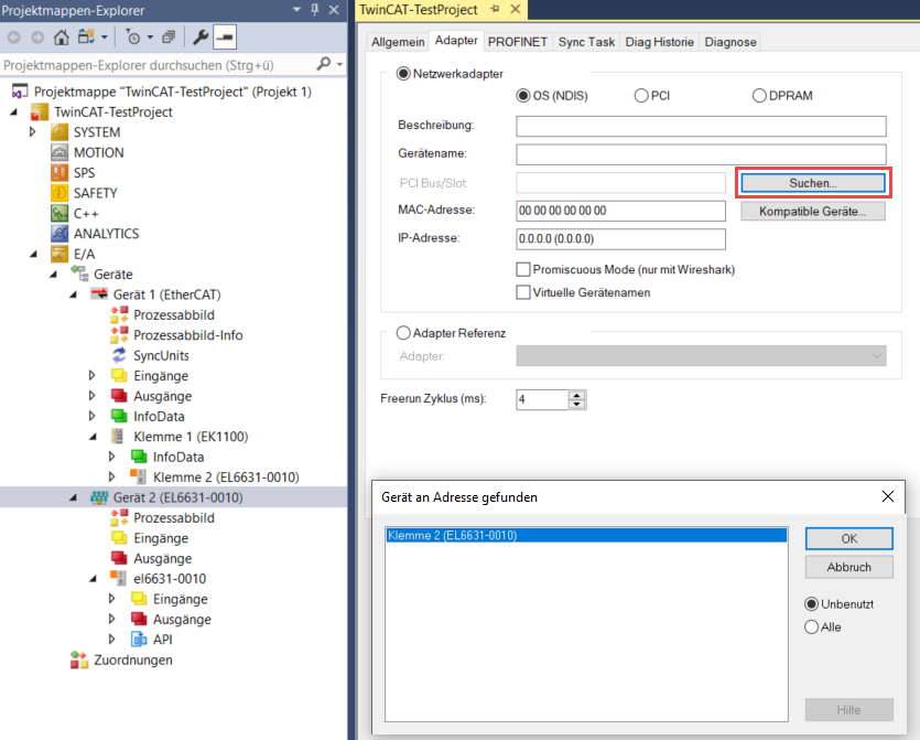Integration via an EL6631-0010 4: