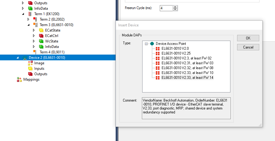 Integration via an EL6631-0010 7: