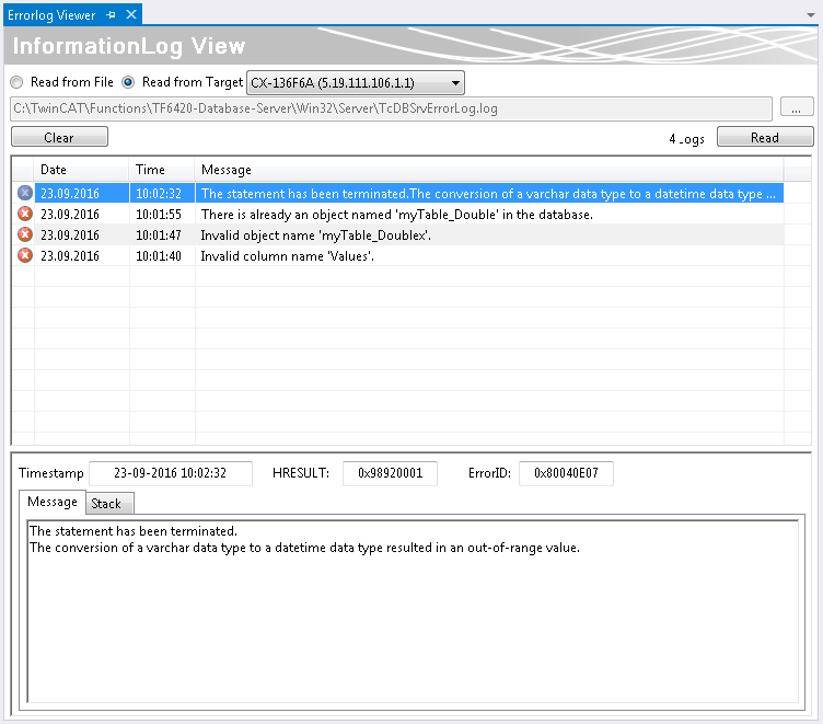 InformationLog View 1: