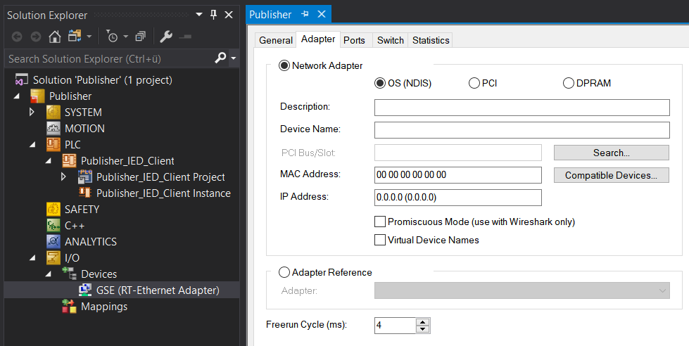 RT Ethernet adapter configuration 1: