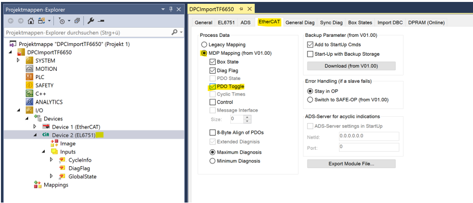 Monitoring of messages with the EL6751 1: