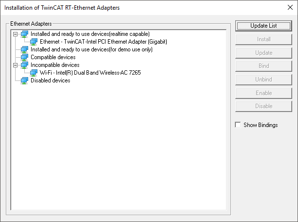 Installation of the TwinCAT real-time Ethernet driver 3: