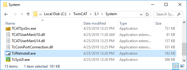 Installation of the TwinCAT real-time Ethernet driver 2: