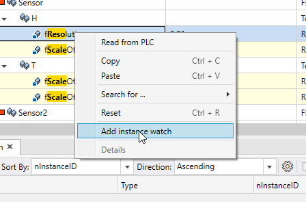 Instance view for parameterization of AI and AO objects 5: