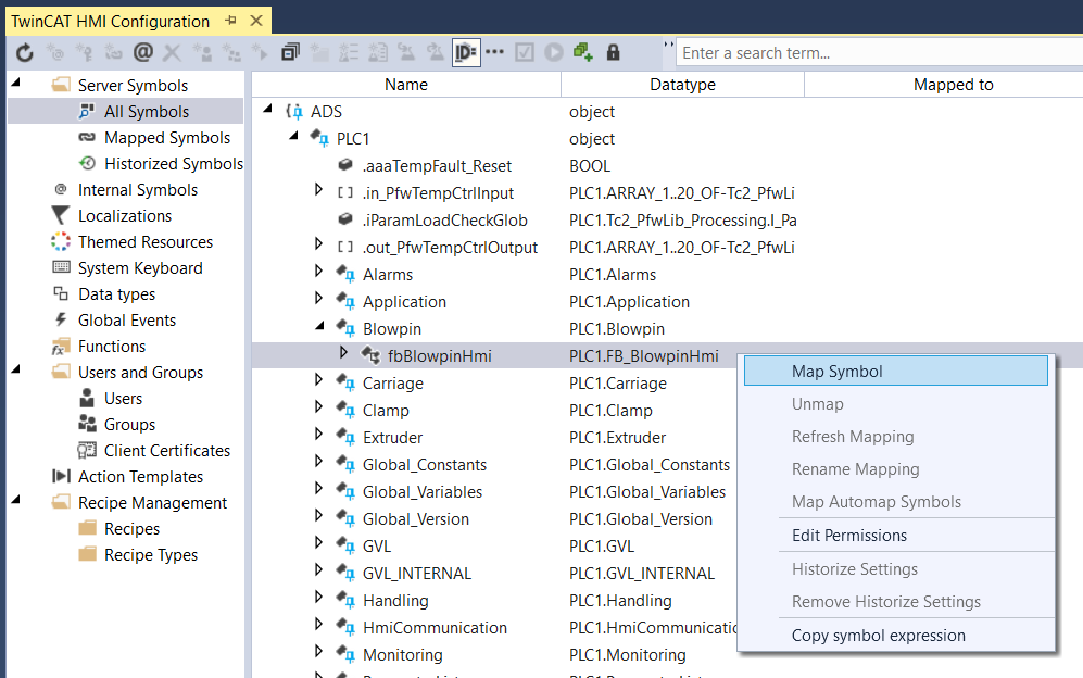 Optimizing mappings in the TwinCAT HMI project 1: