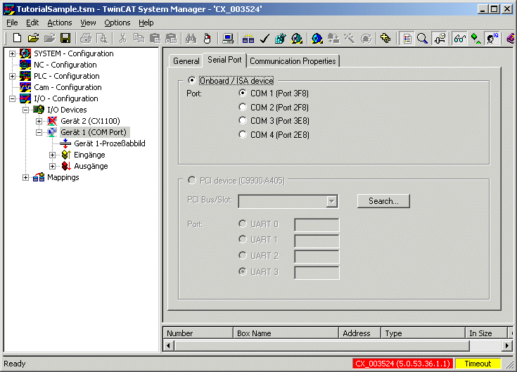 Configuration of serial interface 1: