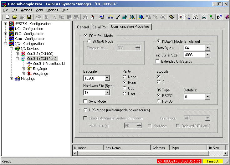 Configuration of serial interface 2: